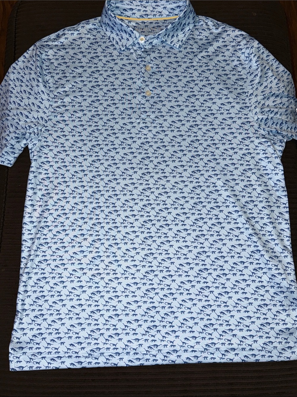 Men's Light Blue Polo with Navy Animal Print Pattern